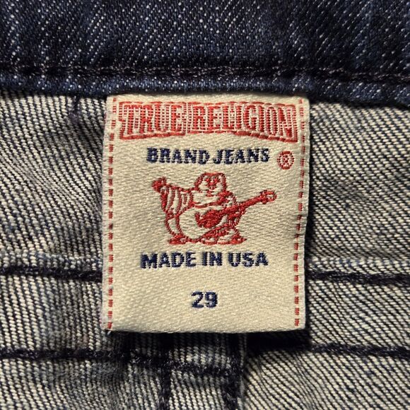 True Religion Twisted Seam Low Rise Dark Wash Flare Jeans Size 29 - Picture 6 of 9